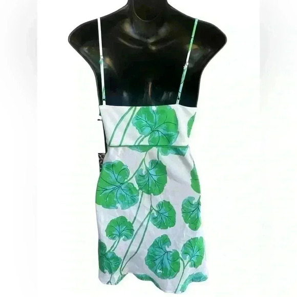 Diane Von Furstenberg women’s Geranium Leaf Short Satin Slip Dress white/ green - Picture 4 of 6